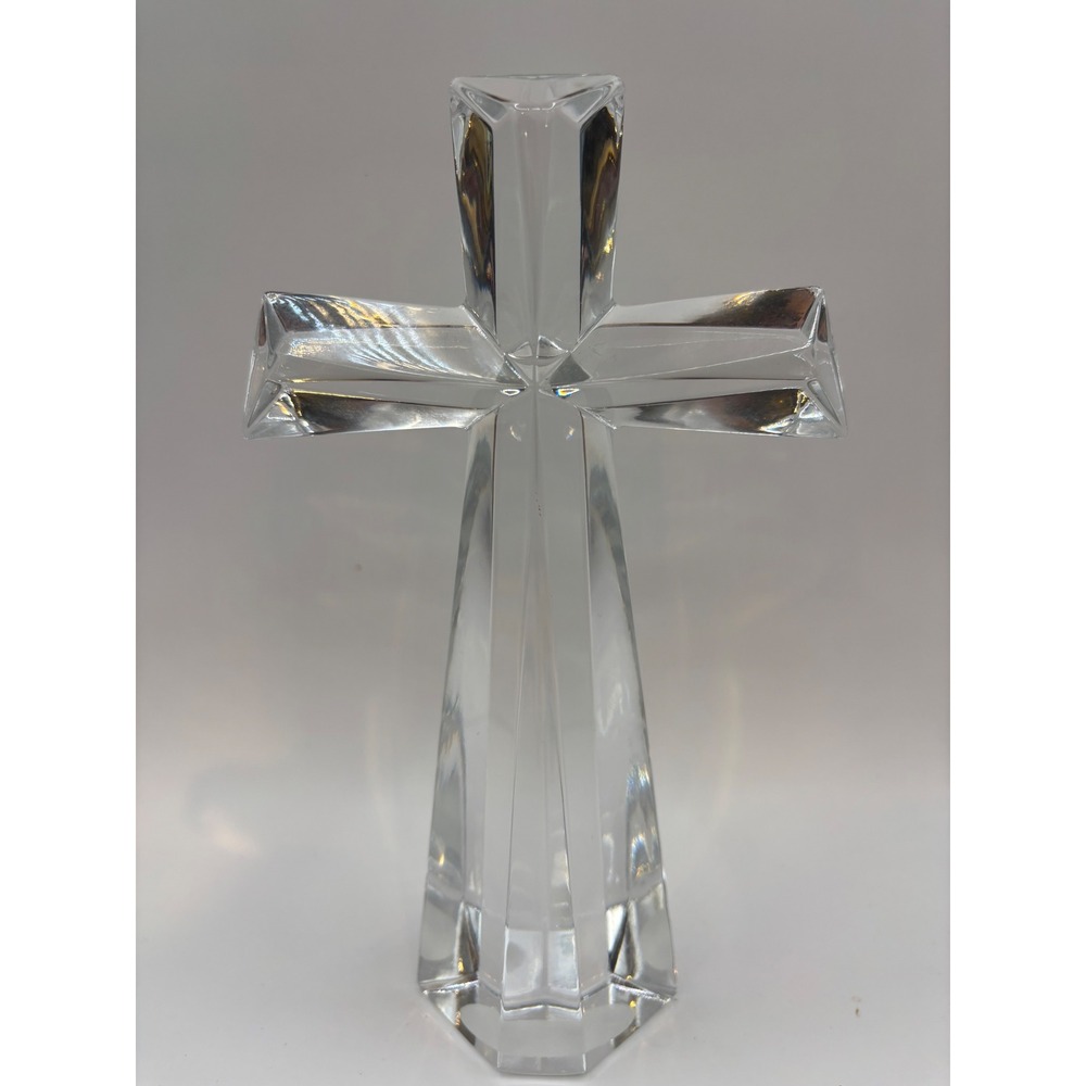24% Lead Crystal Cross Figurine Bohemian Crystal Czech Republic 8"